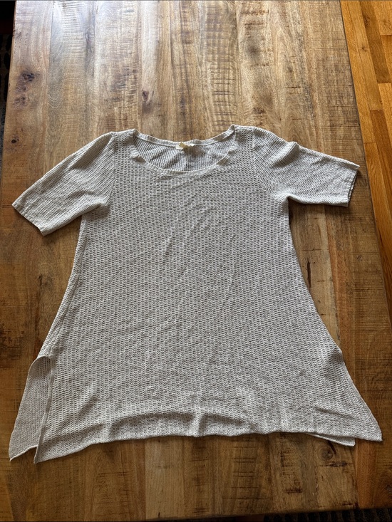 Eileen Fisher Tops - Eileen Fisher beige Cream Knit Short-Sleeve Swing long tunic Top - Women’s Sm